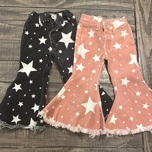 Star Patterned Kids Flared Bottoms - Black and Pink